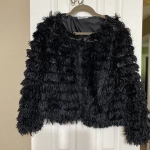 Hippie Open front faux fur vintage parka shaggy jacket in size large color black